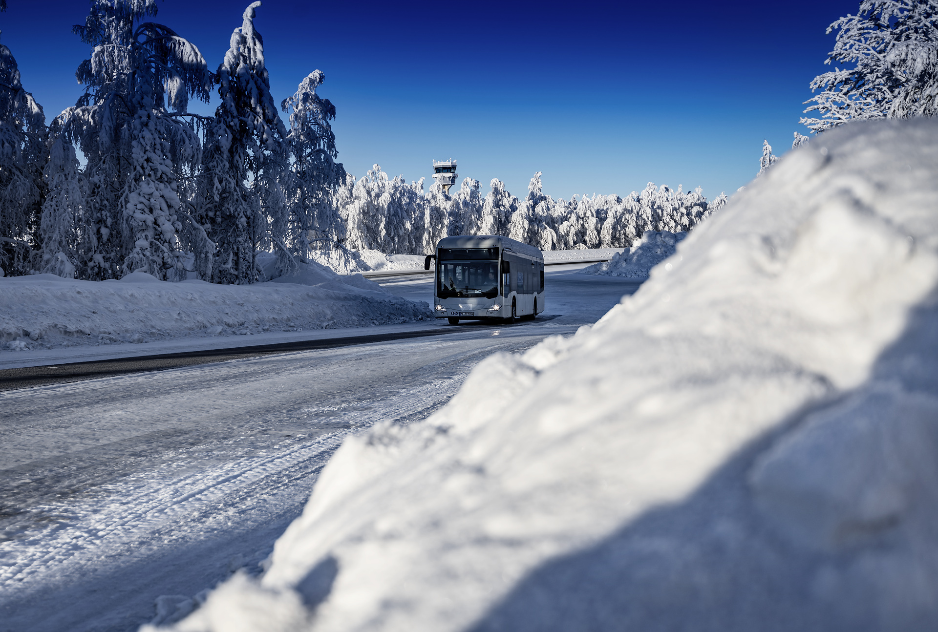 Mercedes-Benz Citaro mit vollelektrischem Antrieb, Exterieur, 2 x elektrischer Radnabenmotor, 2 x 125 kW, 2 x 485 Nm, Wintererprobung 2018, Finnland Mercedes-Benz Citaro mit vollelektrischem Antrieb