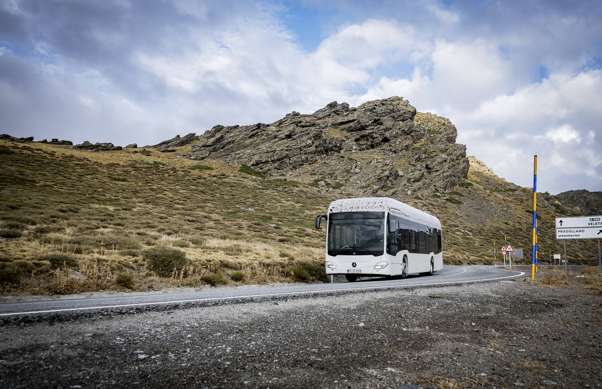 Mercedes-Benz Citaro mit vollelektrischem Antrieb, Exterieur, 2 x elektrischer Radnabenmotor, 2 x 125 kW, 2 x 485 Nm, Sommererprobung 2017, Spanien Mercedes-Benz Citaro mit vollelektrischem Antrieb