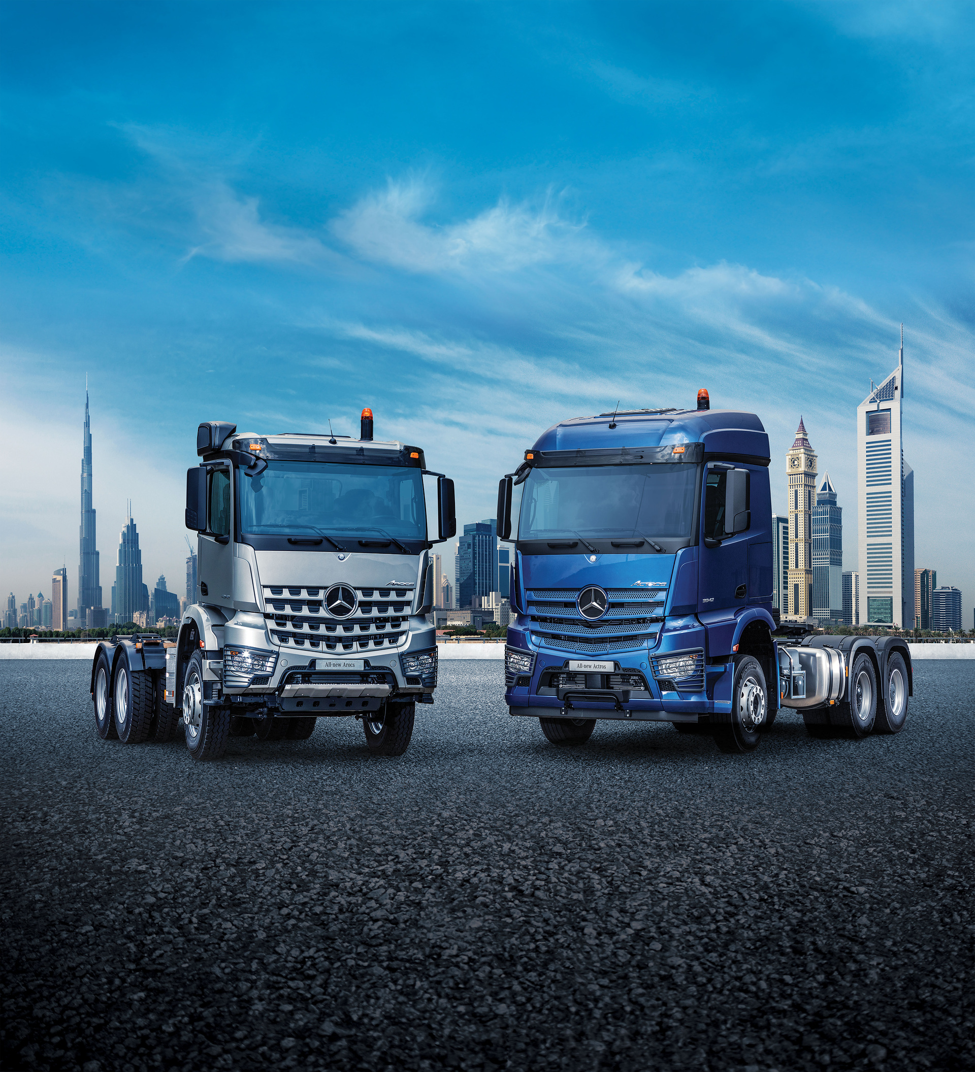 Markteinführung der aktuellen Mercedes-Benz Lkw-Generation in über 40 Märkten in Nahost und Afrika: Actros für schweren Verteilerverkehr und Langstrecke sowie Arocs als Bau- und Off Road-Spezialisten. Daimler Trucks bringt aktuelle Mercedes-Benz Lkw-Generation in Wachstumsmärkte in Nahost und Afrika
