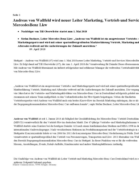 Andreas von Wallfeld wird neuer Leiter Marketing, Vertrieb und Services Mercedes Benz Lkw