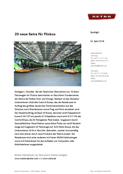 20 neue Setra für Flixbus