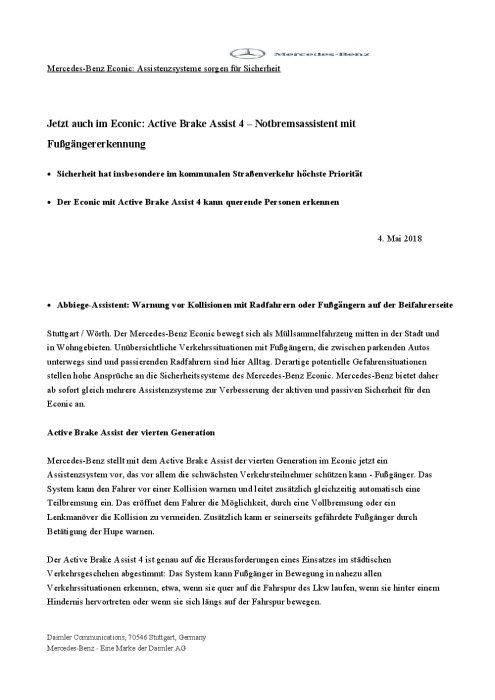 Mercedes-Benz Econic: Assistenzsysteme sorgen für Sicherheit: Jetzt auch im Econic: Active Brake Assist 4 – Notbremsassistent mit Fußgängererkennung