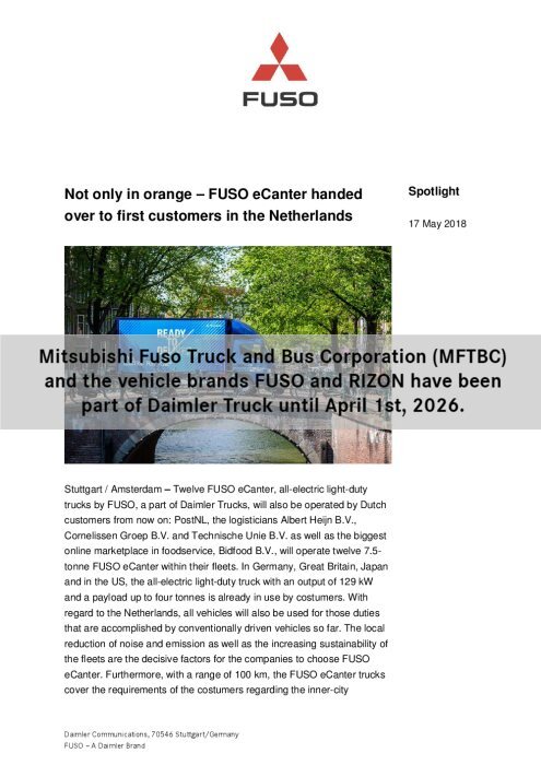 Not only in orange – FUSO eCanter handed over to first customers in the Netherlands