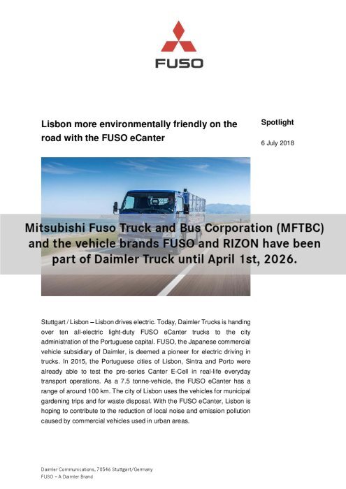 Lisbon more environmentally friendly on the road with the FUSO eCanter