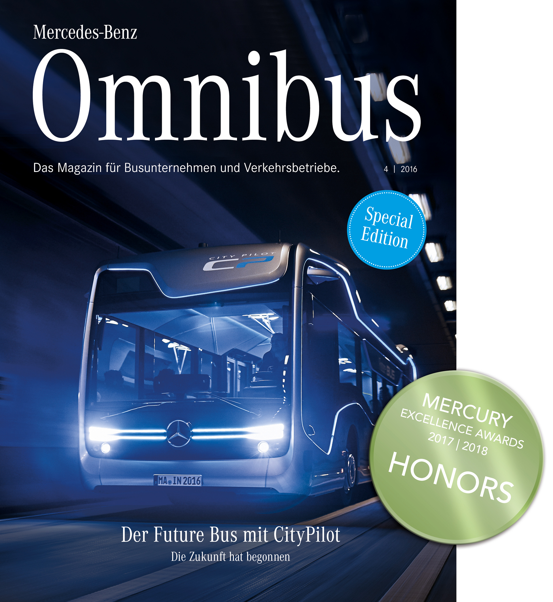 Im Rahmen der Mercury Awards wurde das Mercedes-Benz Omnibusmagazin 4/16 mit der Auszeichnung Honors belegt. Daimler Buses: Werbe-Experten würdigen nachhaltige Markenkommunikation