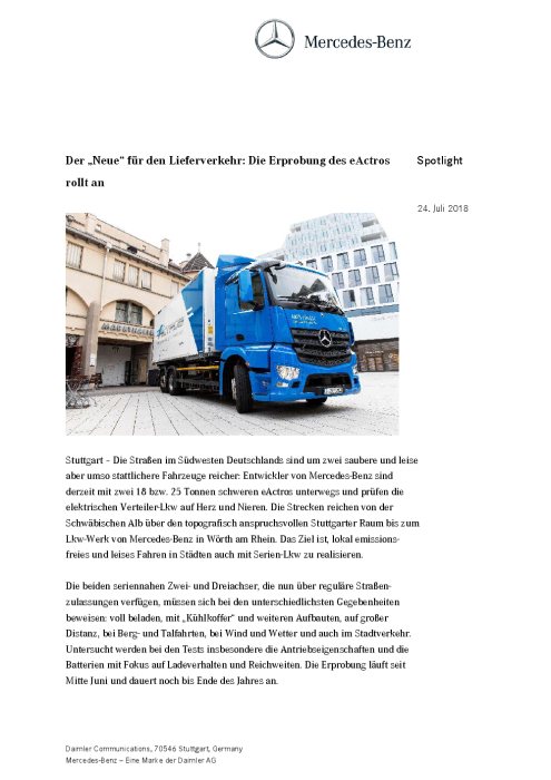 Der „Neue“ für den Lieferverkehr: Die Erprobung des eActros rollt an