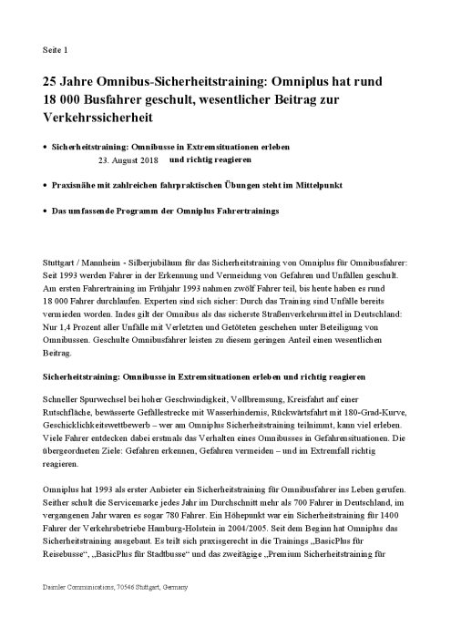 25 Jahre Omnibus-Sicherheitstraining: Omniplus hat rund 18 000 Busfahrer geschult, wesentlicher Beitrag zur Verkehrssicherheit