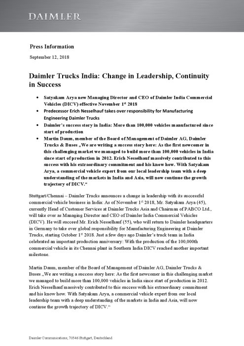 Daimler Trucks India: Change in Leadership, Continuity in Success