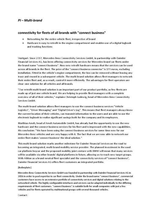 connectivity for fleets of all brands with "connect business"