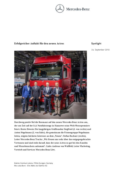 Erfolgreicher Auftakt für den neuen Actros
