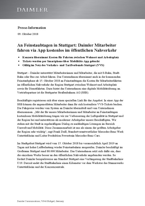 An Feinstaubtagen in Stuttgart: Daimler Mitarbeiter fahren via App kostenlos im öffentlichen Nahverkehr