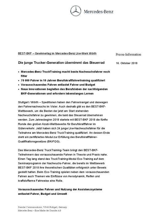 BEST-BKF – Gewinnertag im Mercedes-Benz Lkw-Werk Wörth: Die junge Trucker-Generation übernimmt das Steuerrad
