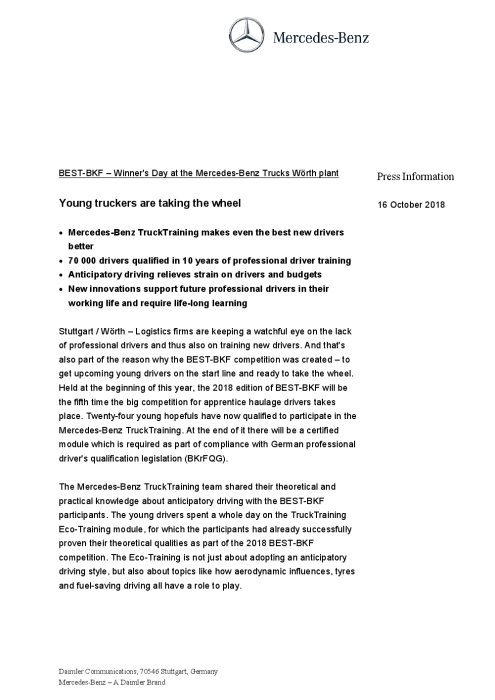 BEST-BKF – Winner's Day at the Mercedes-Benz Trucks Wörth plant: Young truckers are taking the wheel