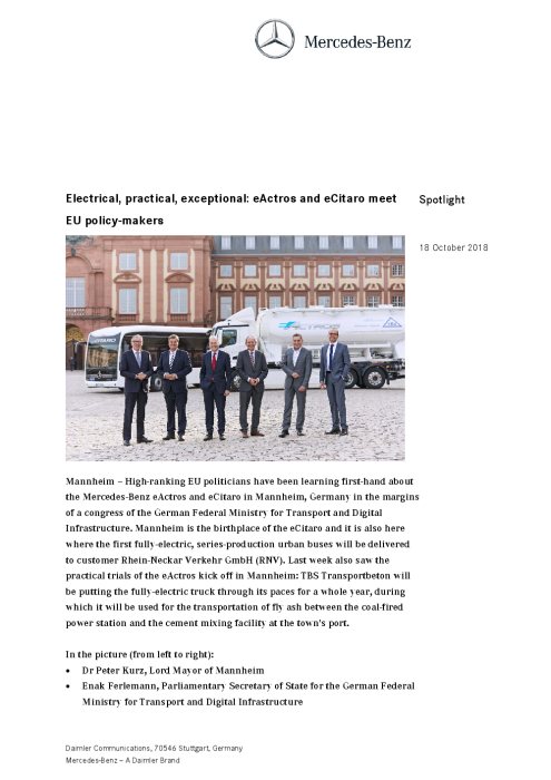 Electrical, practical, exceptional: eActros and eCitaro meet EU policy-makers
