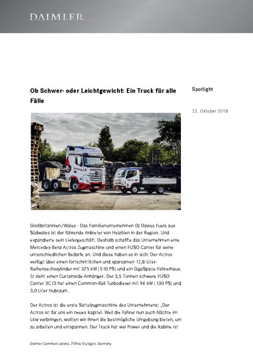 Ob Schwer- oder Leichtgewicht: Ein Truck für alle Fälle