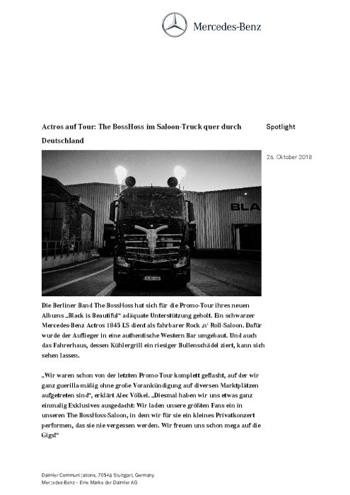 Actros auf Tour: The BossHoss im Saloon-Truck quer durch Deutschland
