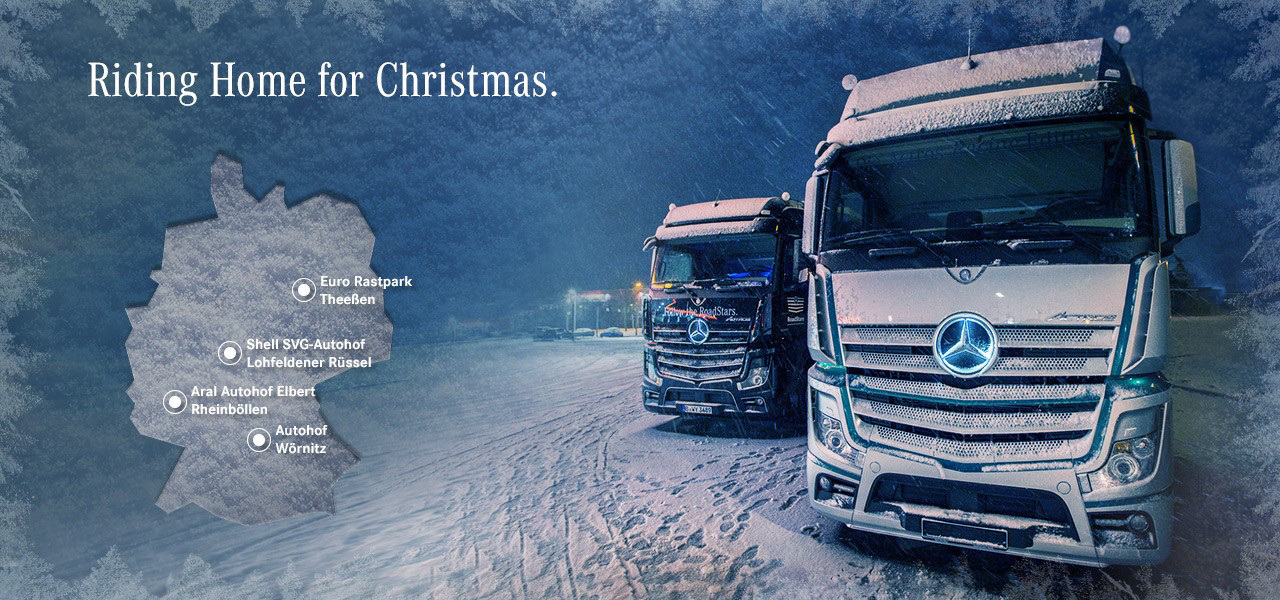 Mercedes-Benz Lkw präsentiert die „Riding Home for Christmas“-Tour Weihnachten mit RoadStars: Mercedes-Benz Lkw präsentiert die „Riding Home for Christmas“-Tour