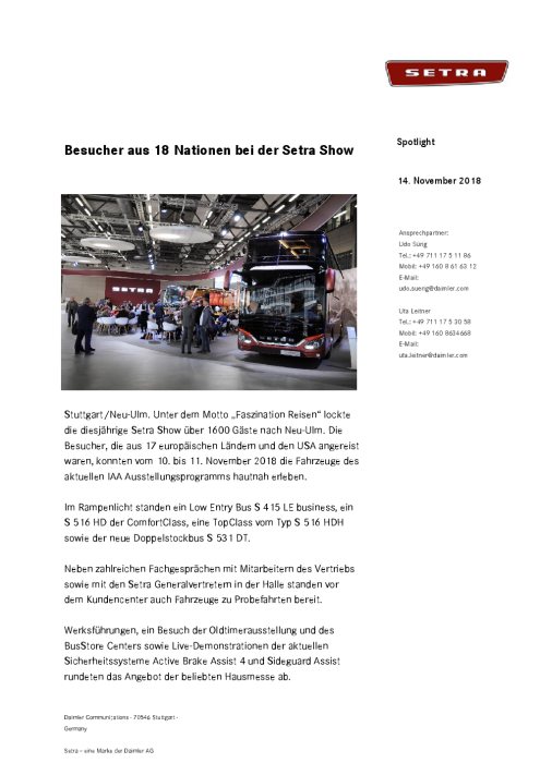 Besucher aus 18 Nationen bei der Setra Show