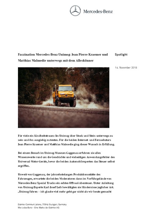 Faszination Mercedes-Benz Unimog: Jean Pierre Kraemer und Matthias Malmedie unterwegs mit dem Alleskönner