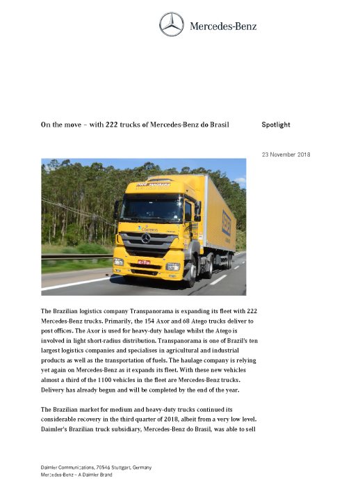 On the move – with 222 trucks of Mercedes-Benz do Brasil