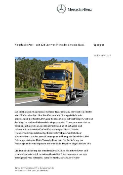 Ab geht die Post – mit 222 Lkw von Mercedes-Benz do Brasil