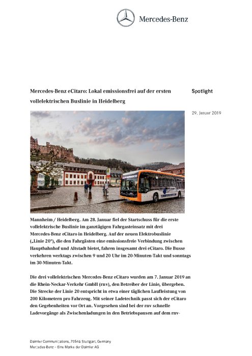Mercedes-Benz eCitaro: Lokal emissionsfrei auf der ersten vollelektrischen Buslinie in Heidelberg
