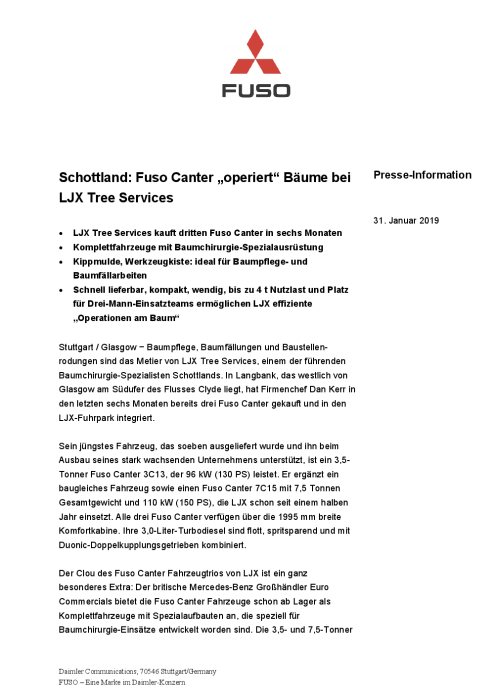 Schottland: Fuso Canter „operiert“ Bäume bei LJX Tree Services