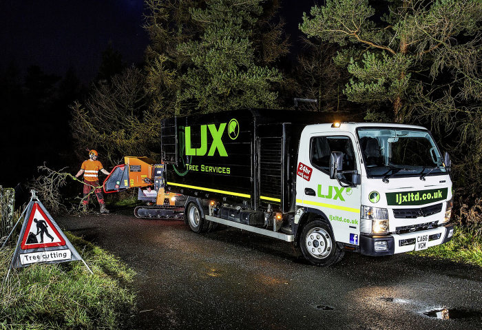 Special tree surgery applications in Scotland: Fuso Canter "operates" on trees at LJX Tree Services