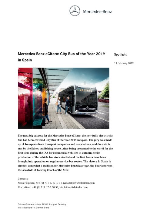 Mercedes-Benz eCitaro: City Bus of the Year 2019 in Spain
