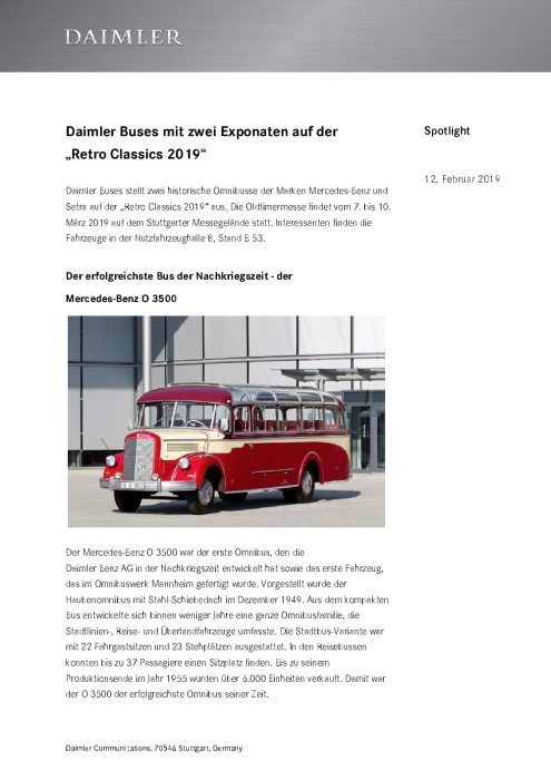 Daimler Buses mit zwei Exponaten auf der „Retro Classics 2019“