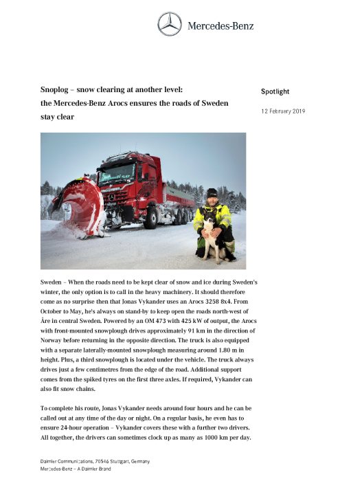 Snoplog – snow clearing at another level: the Mercedes-Benz Arocs ensures the roads of Sweden