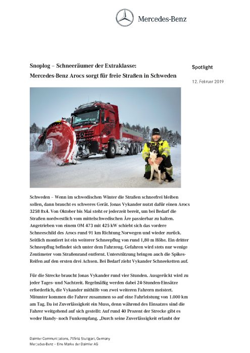 Snoplog – Schneeräumer der Extraklasse: Mercedes-Benz Arocs sorgt für freie Straßen in Schweden