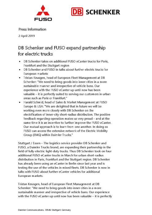 DB Schenker and FUSO expand partnership for electric trucks