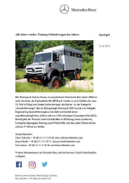 Alle Jahre wieder: Unimog Geländewagen des Jahres