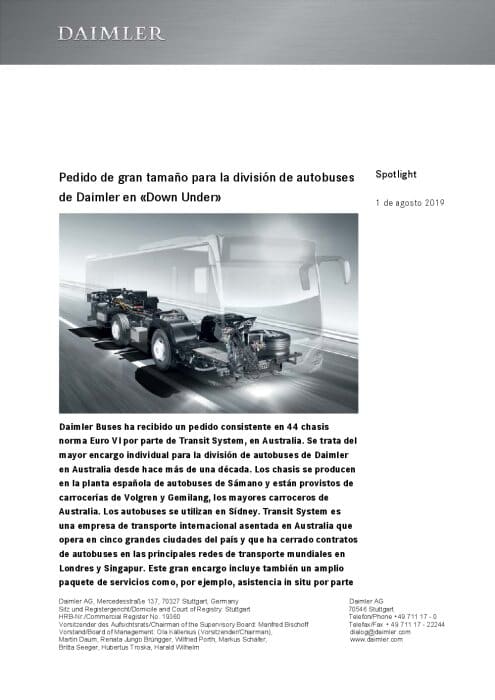 SPANISH: Pedido de gran tamaño para la división de autobuses de Daimler en «Down Under»