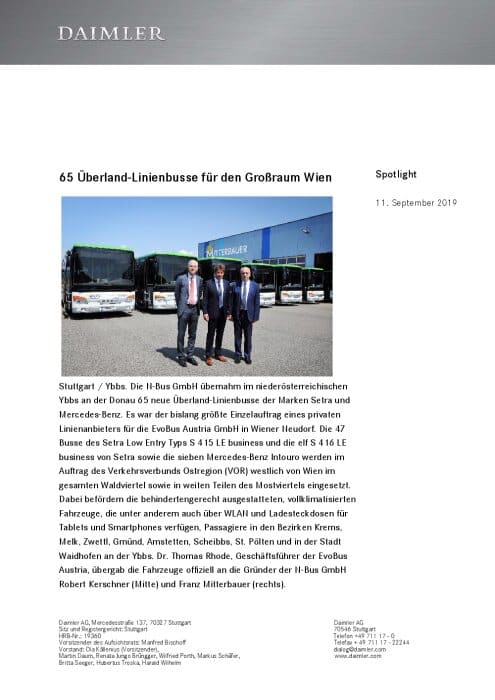 65 Überland-Linienbusse für den Großraum Wien