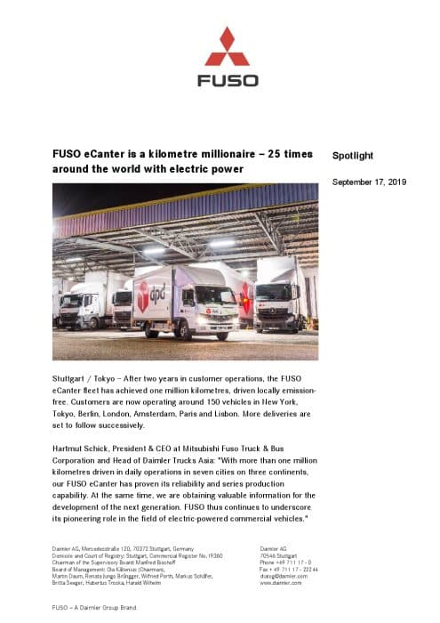 FUSO eCanter is a kilometre millionaire – 25 times around the world with electric power