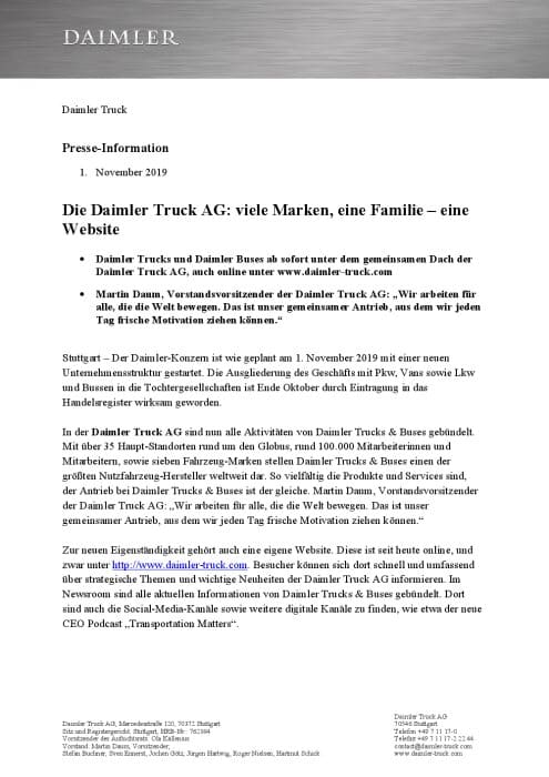 Die Daimler Truck AG: viele Marken, eine Familie – eine Website