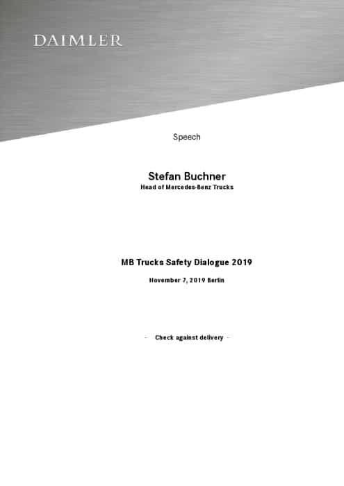 Speech Stefan Buchner, Head of Mercedes-Benz Trucks: MB Trucks Safety Dialogue 2019