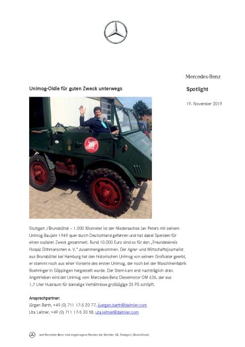 Unimog-Oldie für guten Zweck unterwegs