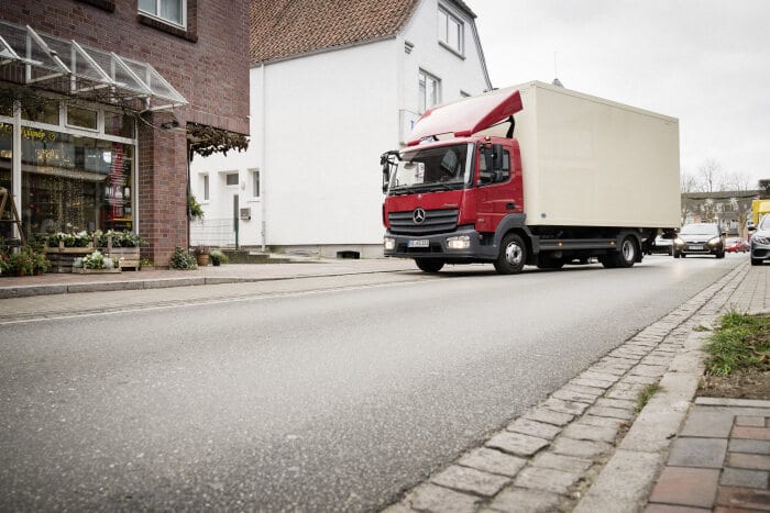 The Mercedes-Benz Atego delivers poinsettias during the  advent period