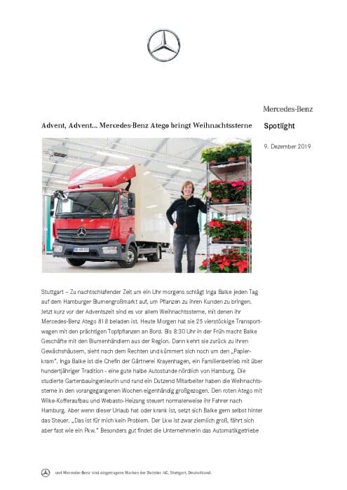 Advent, Advent… Mercedes-Benz Atego bringt Weihnachtssterne