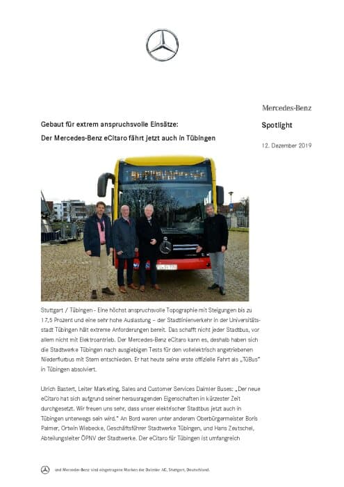 Gebaut für extrem anspruchsvolle Einsätze: Der Mercedes-Benz eCitaro fährt jetzt auch in Tübingen