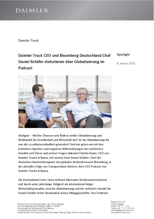 Daimler Truck CEO und Bloomberg Deutschland Chef Daniel Schäfer diskutieren über Globalisierung im Podcast