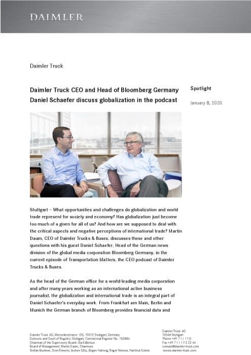 Daimler Truck CEO and Head of Bloomberg Germany Daniel Schaefer discuss globalization in the podcast