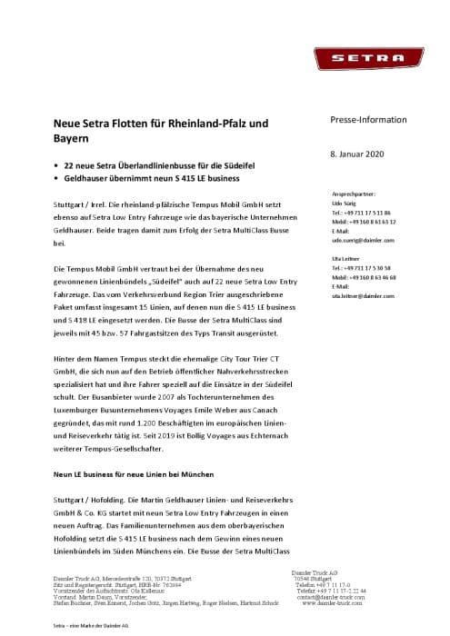 Neue Setra Flotten für Rheinland-Pfalz und Bayern