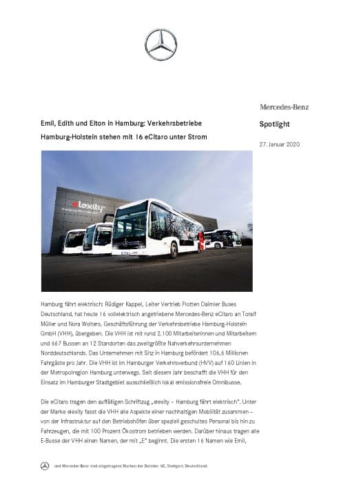 Emil, Edith und Elton in Hamburg: Verkehrsbetriebe Hamburg-Holstein stehen mit 16 eCitaro unter Strom
