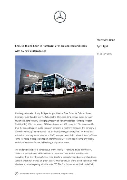 Emil, Edith and Elton in Hamburg: VHH are charged and ready with 16 new eCitaro buses