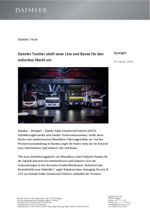 Daimler Tochter stellt neue Lkw und Busse für den indischen Markt vor