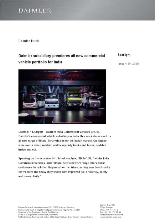 Daimler subsidiary premieres all-new commercial vehicle portfolio for India